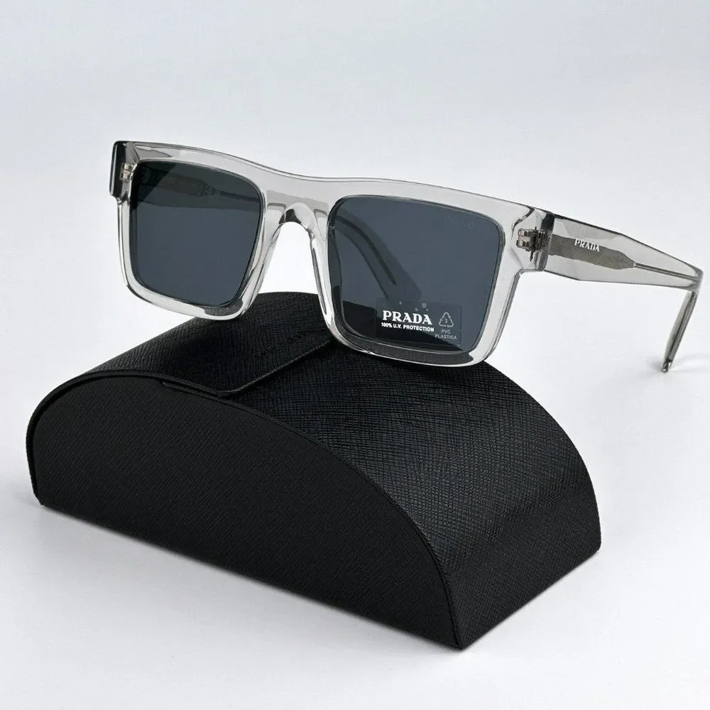 NEW Prada PR19WS U4309T  Crystal Grey Dark Grey Square Unisex Sunglasses
